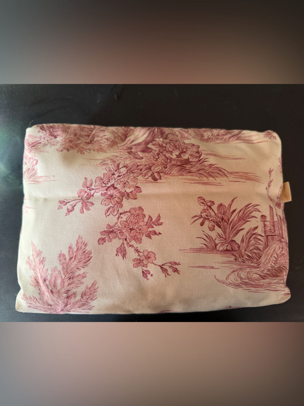 Toile de Jouy Floral Zip Pouch/Makeup Bag in Blush and Dusty Rose